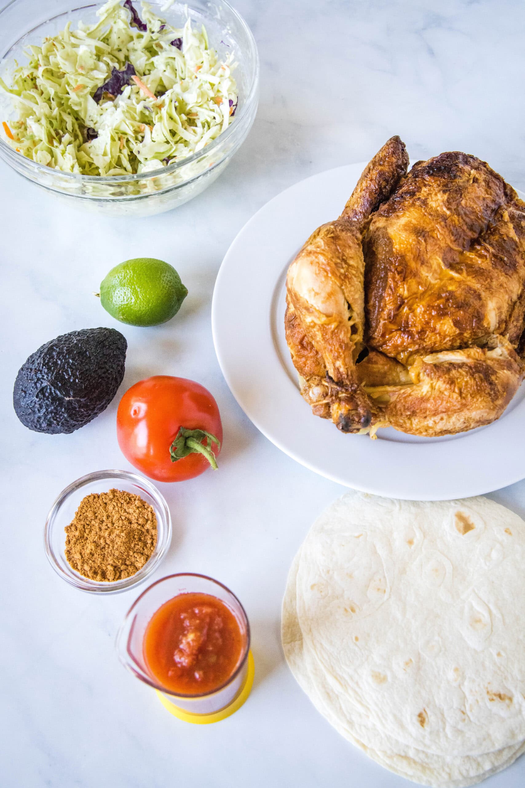 Rotisserie chicken tacos ingredients.