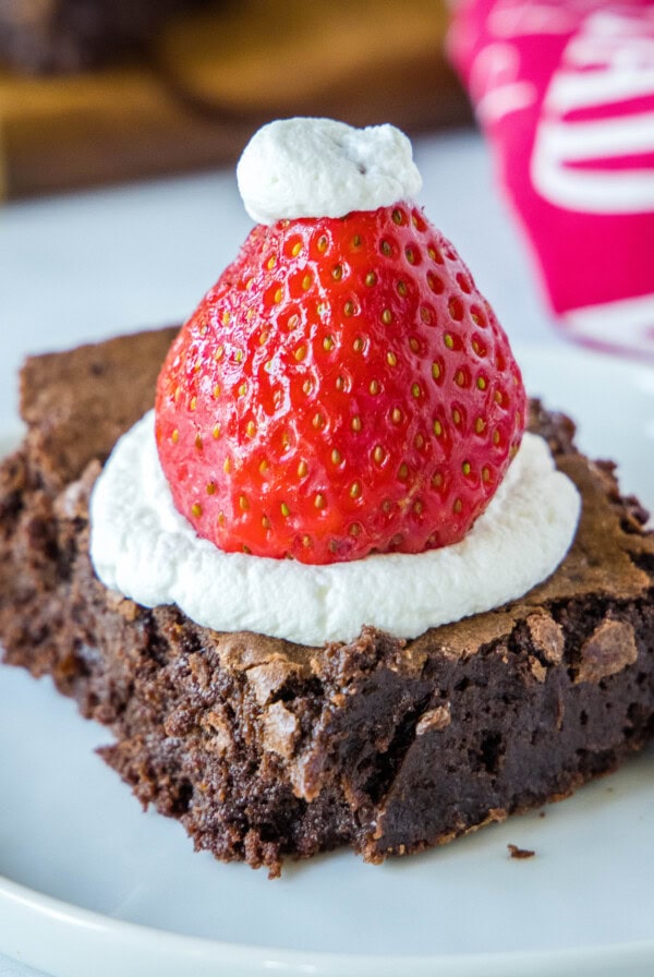 close up santa hat brownie