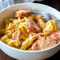 Sausage Pasta Skillet is a quick and easy one pot meal the whole family will love. Creamy, cheesy, sausage pasta dinner.