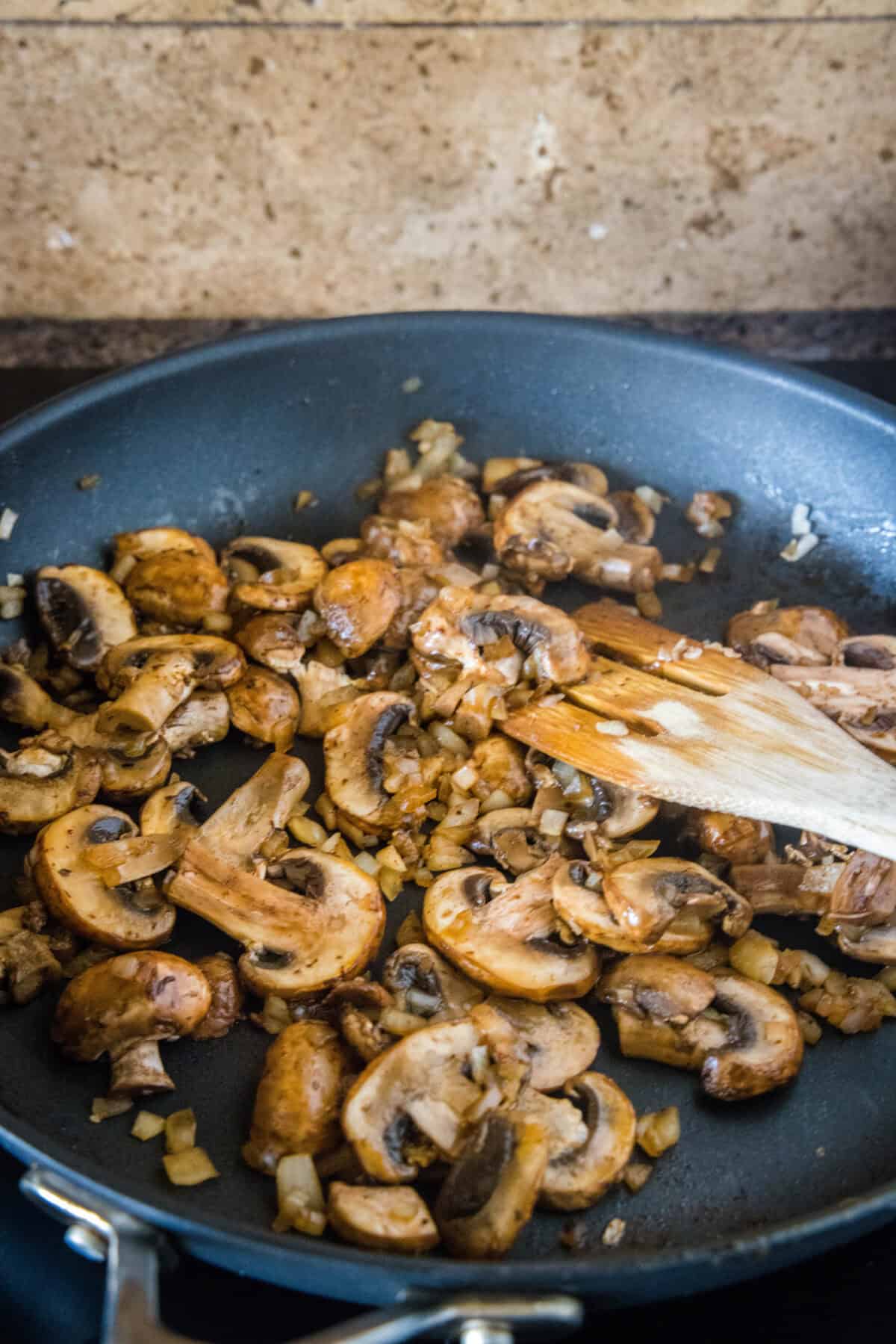 cooked mushrooms in a skillet