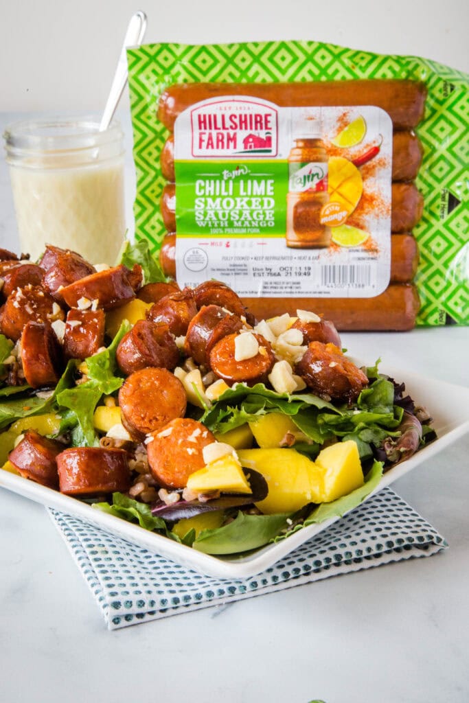 Smoked Sausage on this wild rice salad with yogurt dressing.