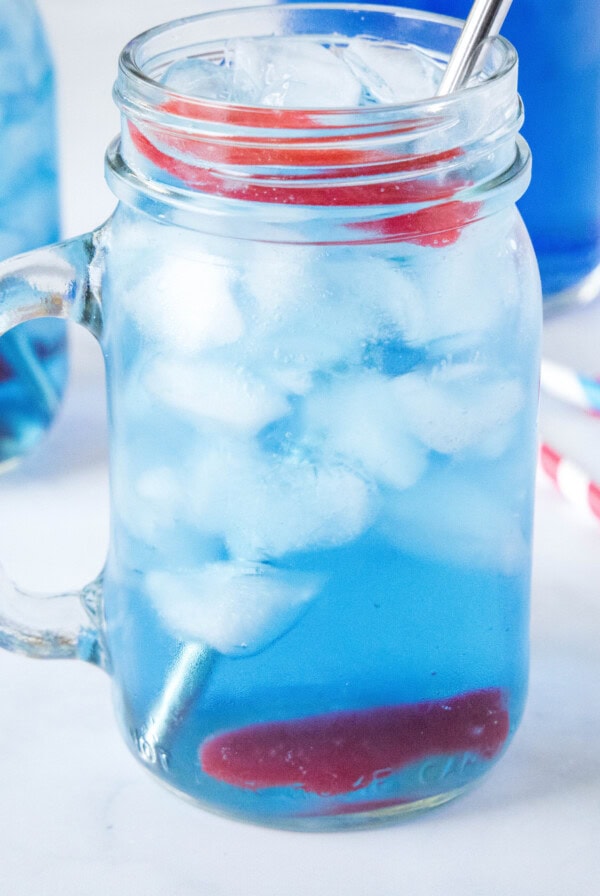 close up ocean water drink in a glass