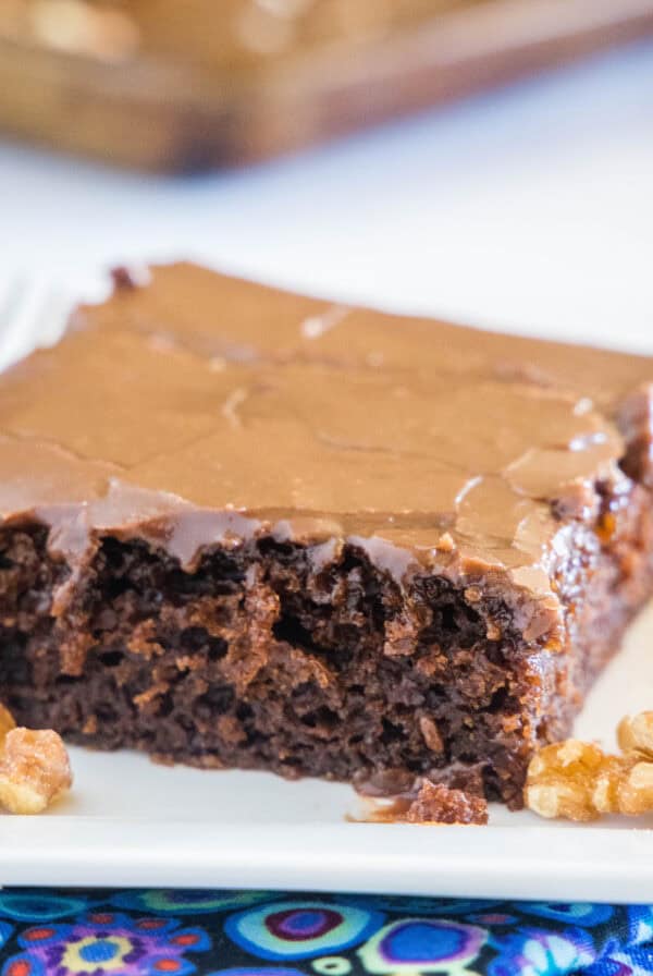 cropped close up sheet cake on a plate