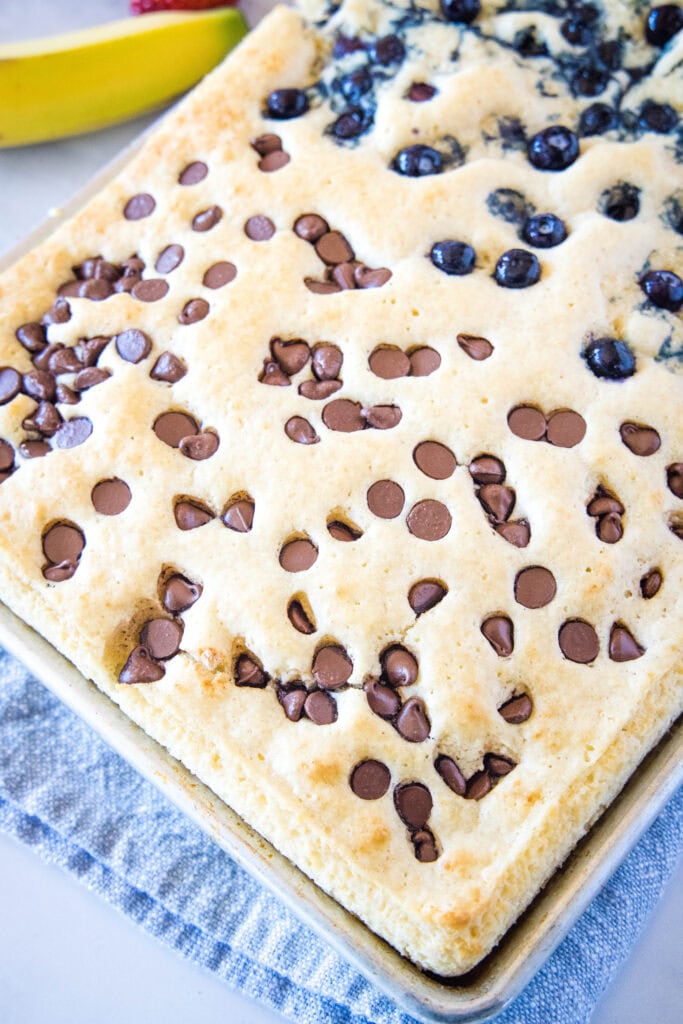 sheet pan pancakes in baking pan