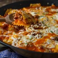 ravioli lasagna in a skillet