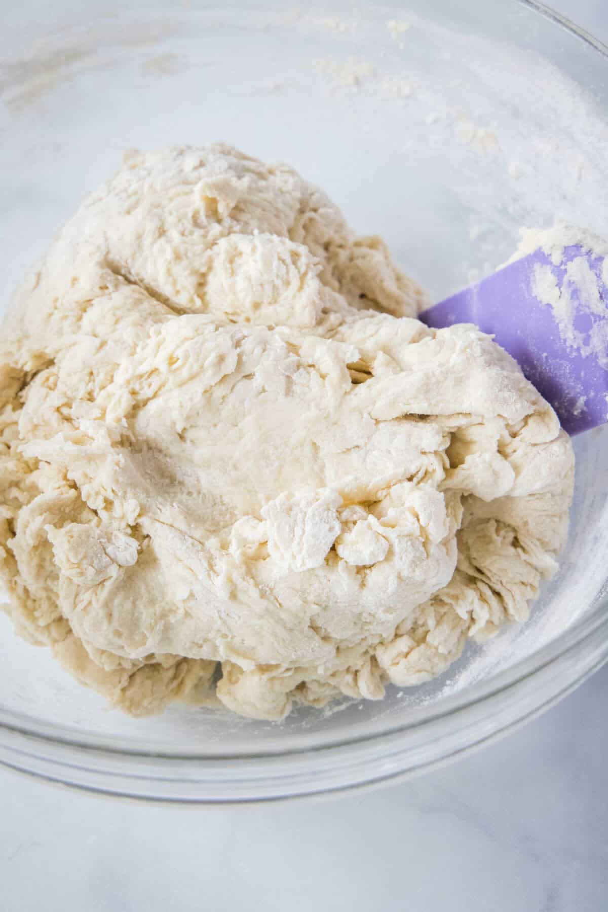 shaggy dough in a mixing bowl