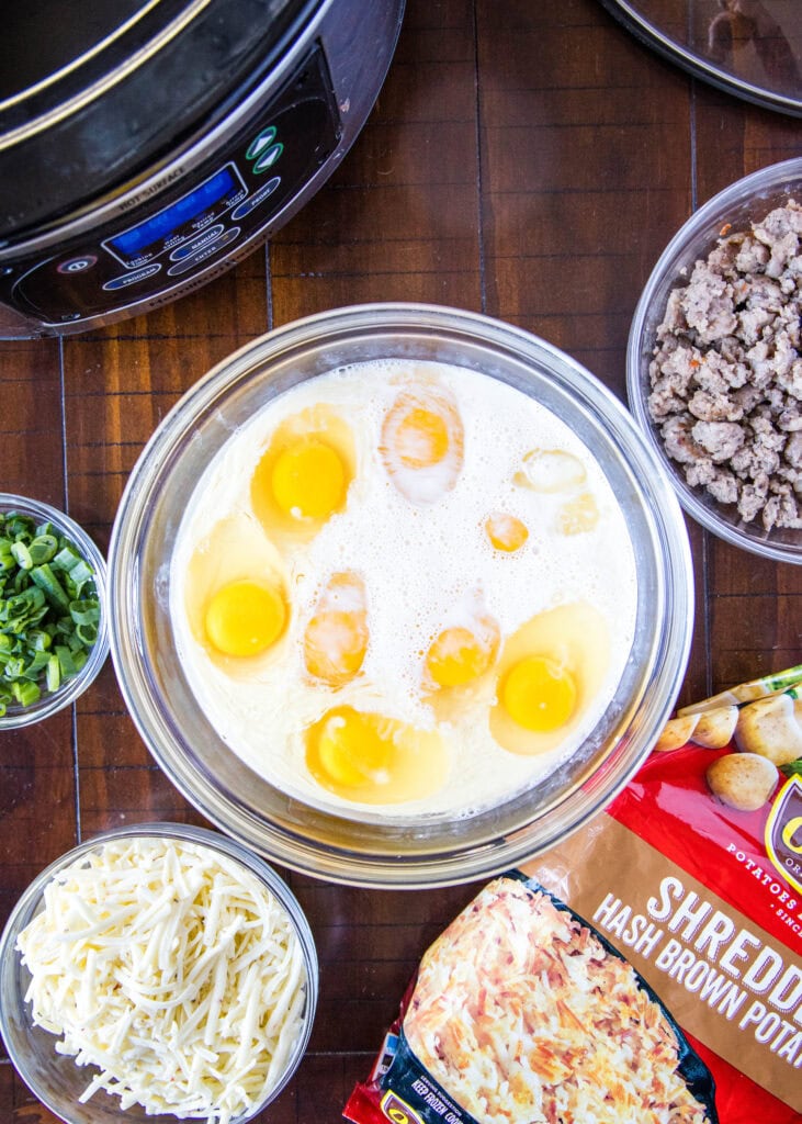 ingredients for breakfast egg bake made in the slow cooker