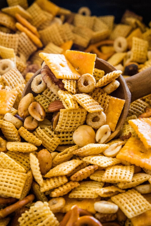 close up crockpot chex mix