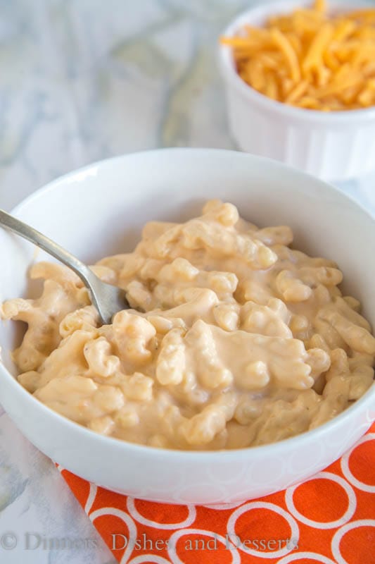 slow cooker mac and cheese in a bowl