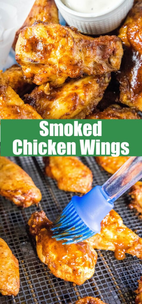 close up smoked chicken wings on the grill and in a basket