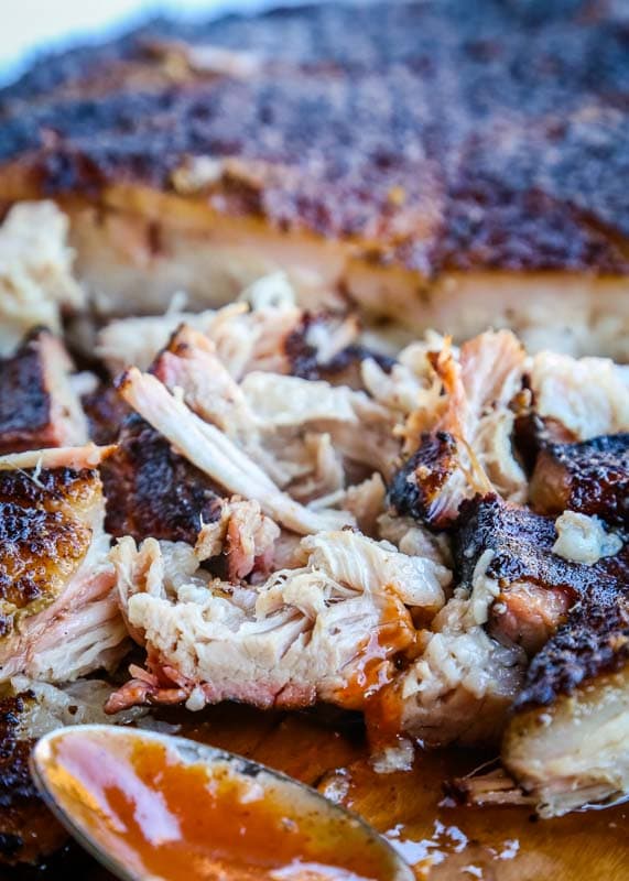 pulled pork on a cutting board