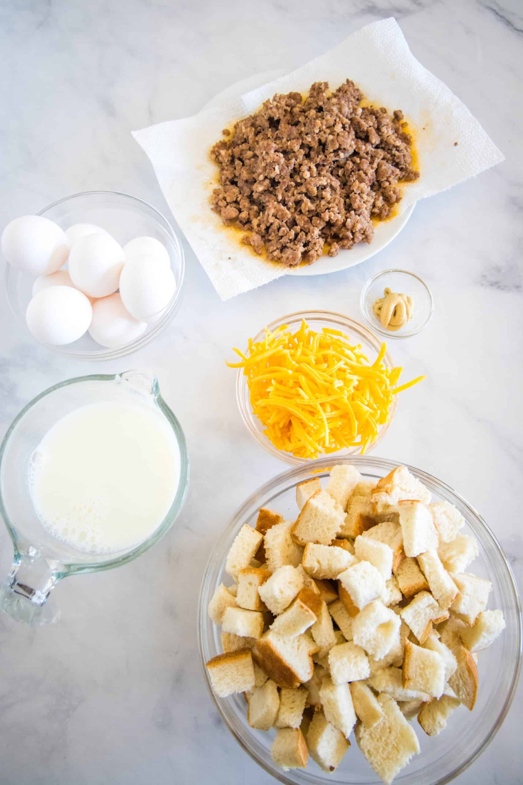 Sourdough breakfast casserole ingredients.