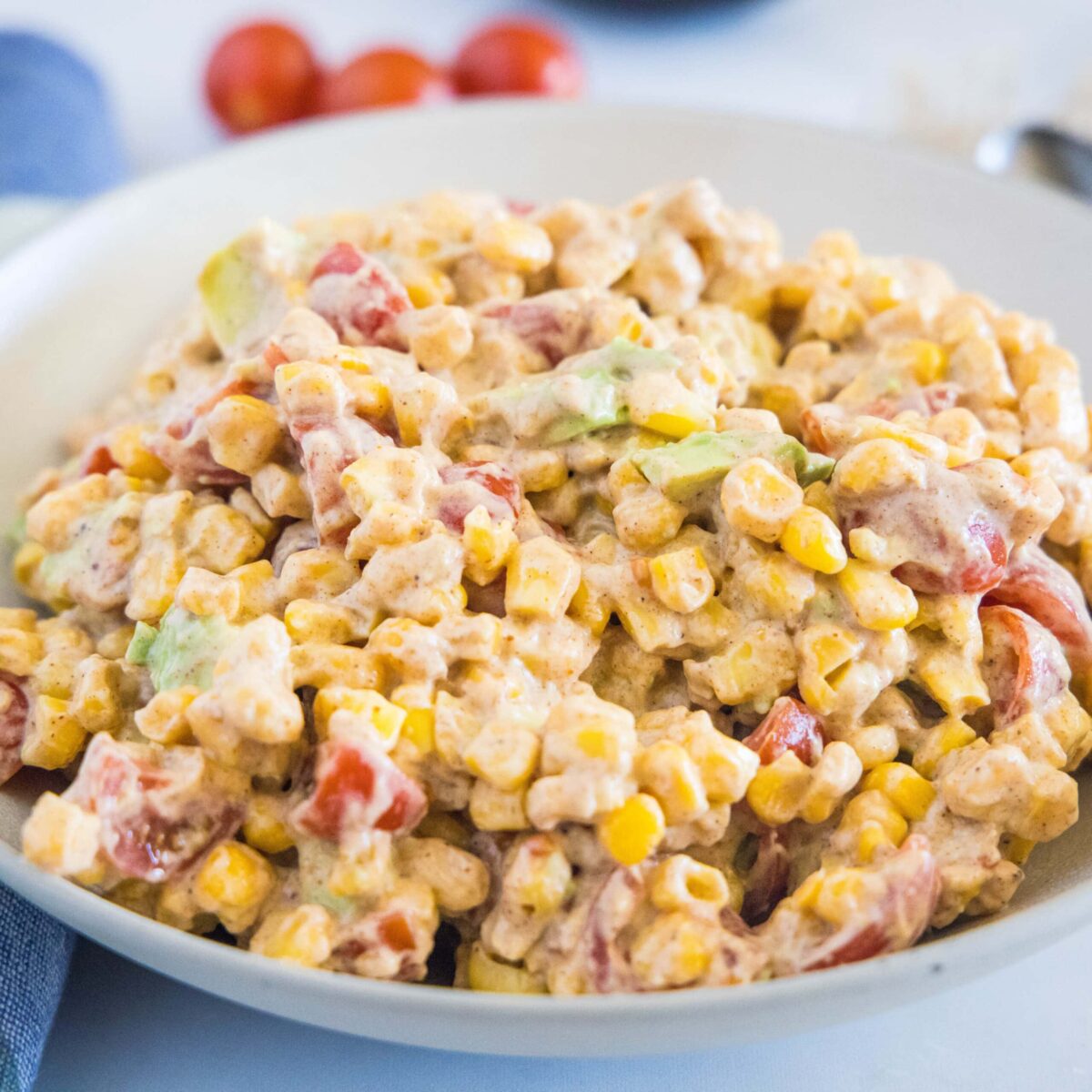 A bowl of corn salad