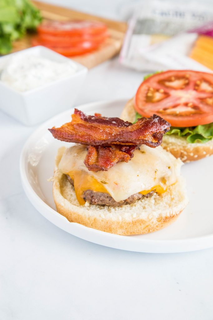 bacon cheeseburger plated