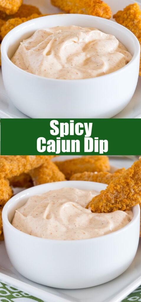 close up cajun dip in a white bowl