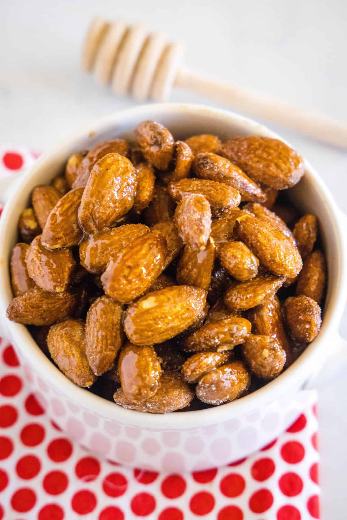 sweet and spicy almonds in a bowl