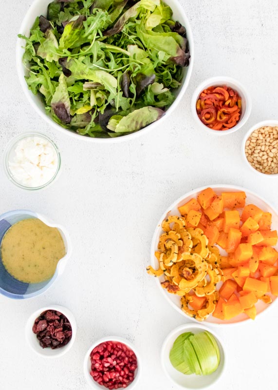 salad ingredients all lined up