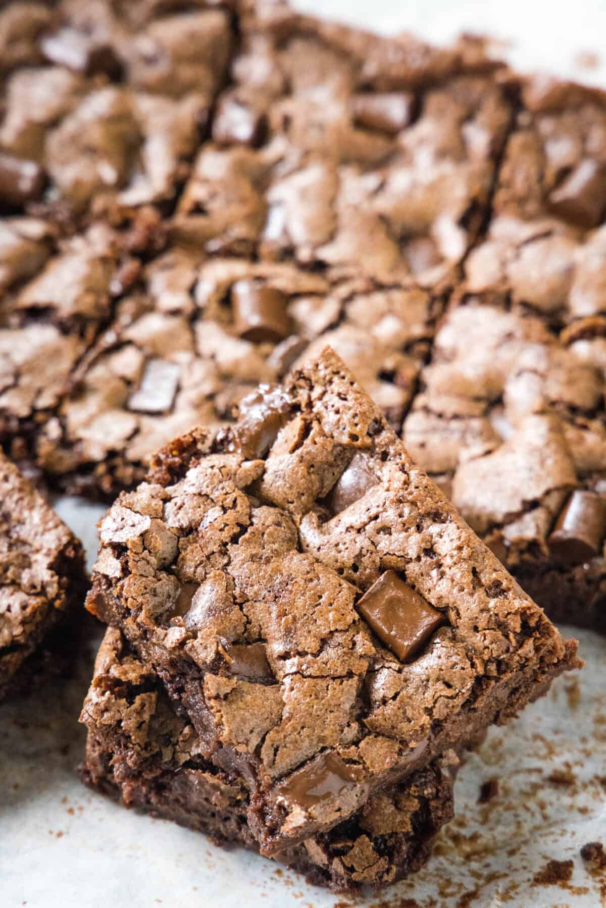 sliced brownies on cutting board
