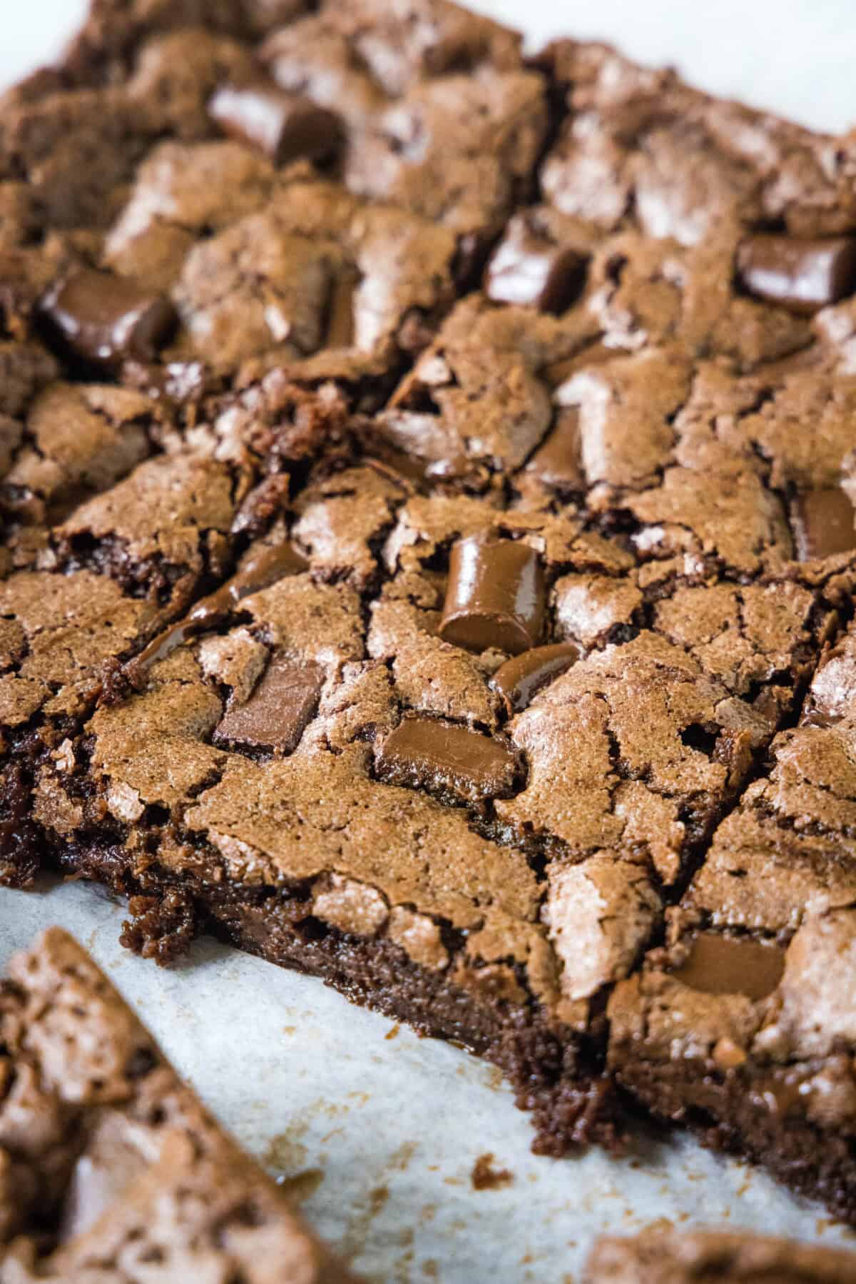 sliced starbucks brownies on a cutting board