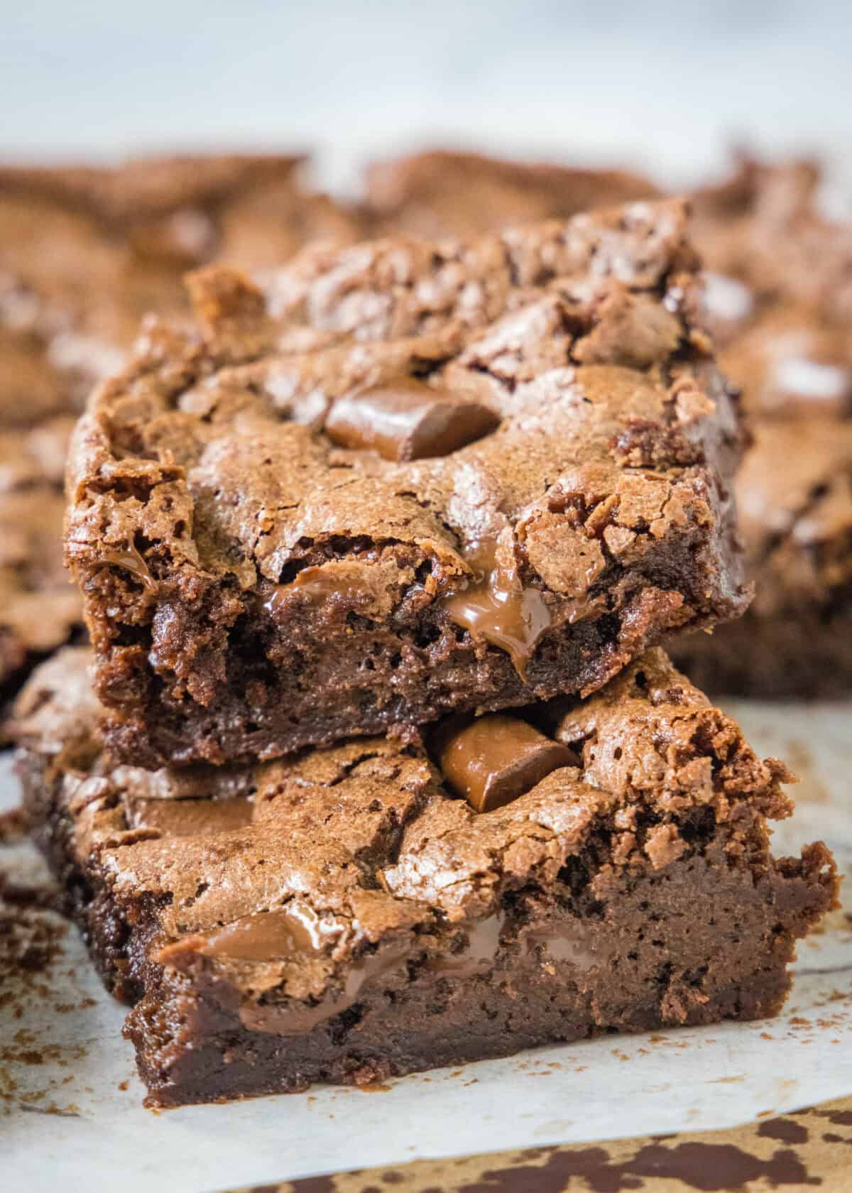 stacked chocolate chunk brownies
