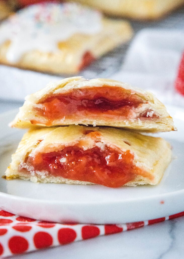 pop tart cut in half showing strawberry filling