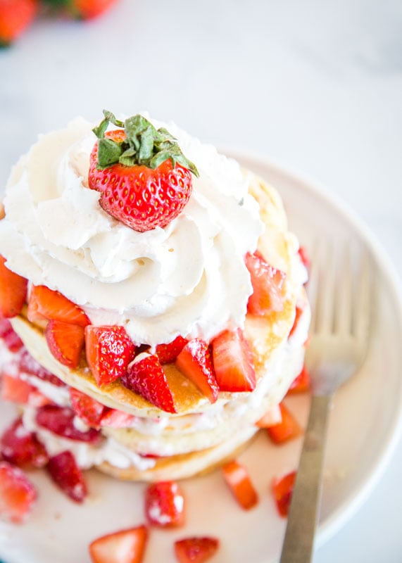 Have strawberry shortcake for breakfast with these over the top delicious pancakes!