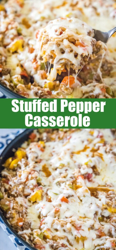 unstuffed pepper casserole close up for pinterest