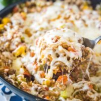 close up spoonful of unstuffed pepper casserole