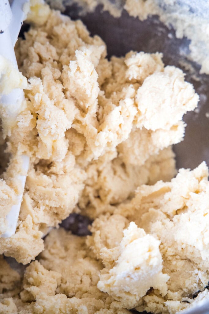 sugar cookie dough in a mixing bowl