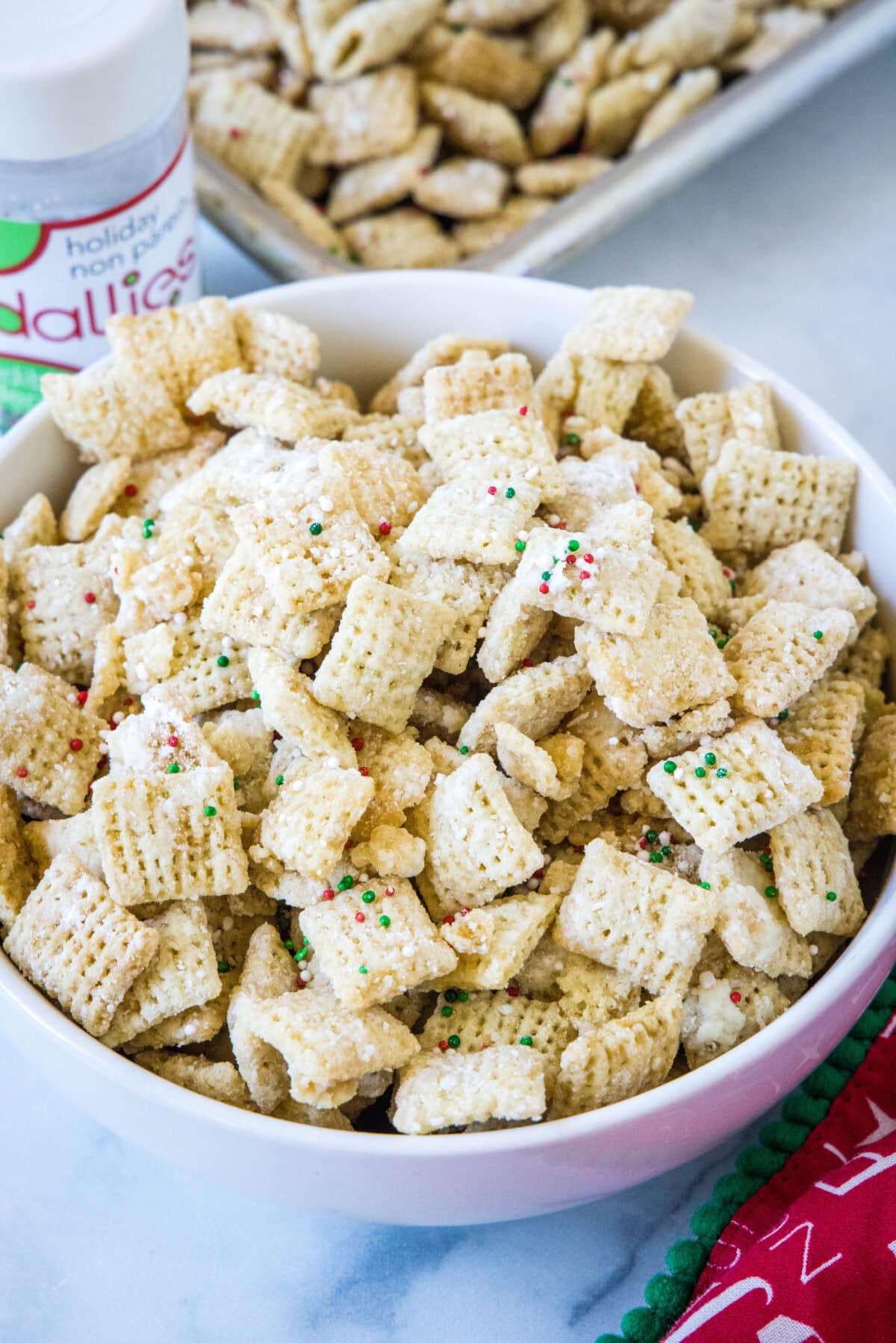 serving bowl with sugar cookie chex mix