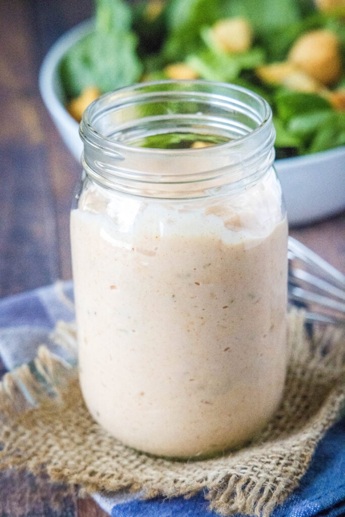 thousand island dressing in a mason jar