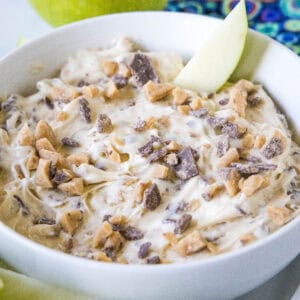 cropped close up toffee apple dip in bowl