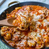 Sausage Tortellini Skillet - Your favorite tortellini comes together in a quick and easy one pan meal the whole family will love!