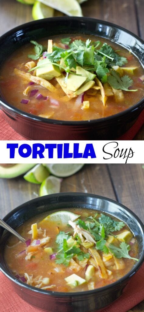 chicken tortilla soup in a bowl