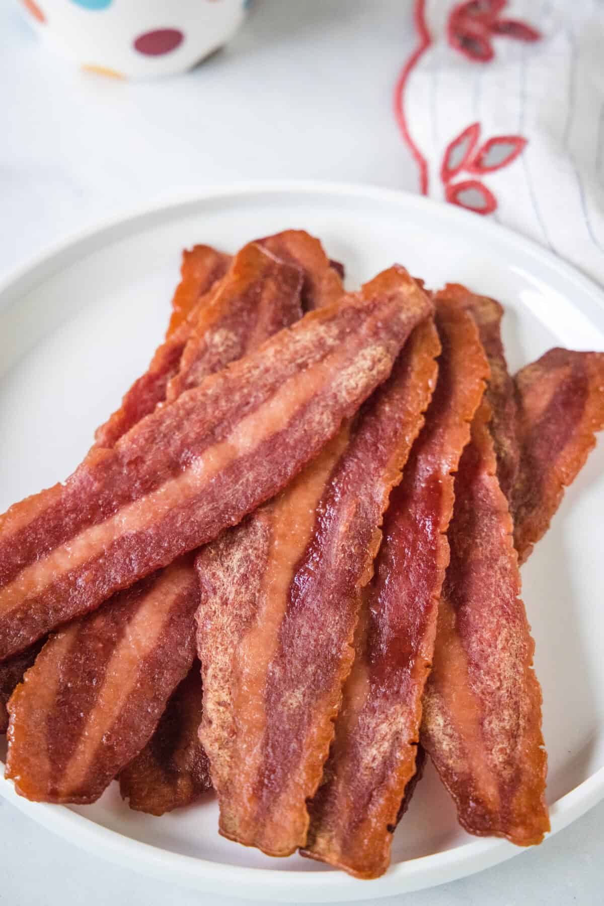 turkey bacon on a white plate