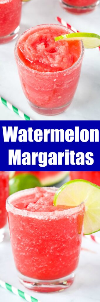 Watermelon Margaritas - Use fresh summer watermelon to make these fruit and delicious margaritas!  Great for entertaining or just because.  Recipe for both frozen and on the rocks included!