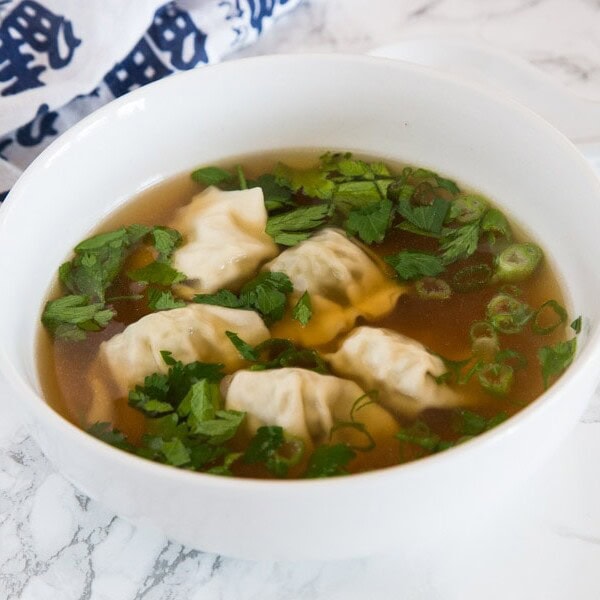 A bowl of soup, with Wonton