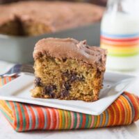 zucchini chocolate chip cake with nutella buttercream frosting on a plate