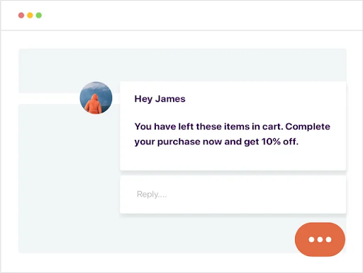 Chat popup reminding a customer they have items in their cart and offering a discount to complete their purchase